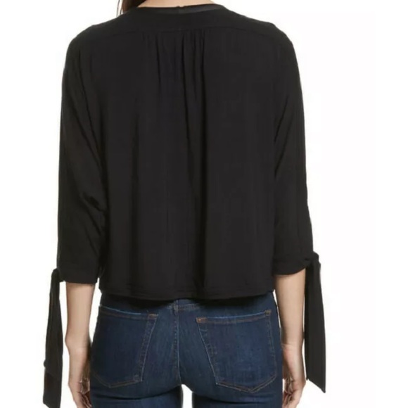 Free People Keepin On Solid Black Tie Sleeve Blouse Medium - Picture 4 of 16